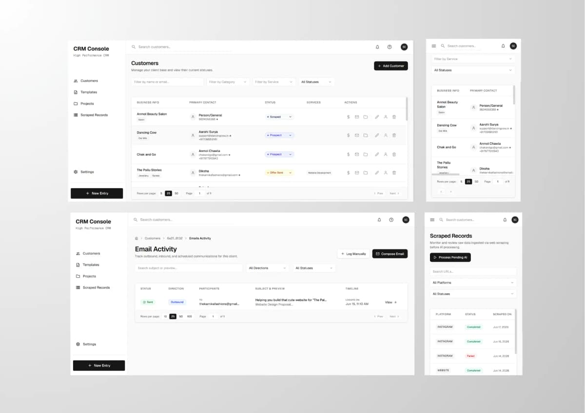 CRM Console Dashboard Preview